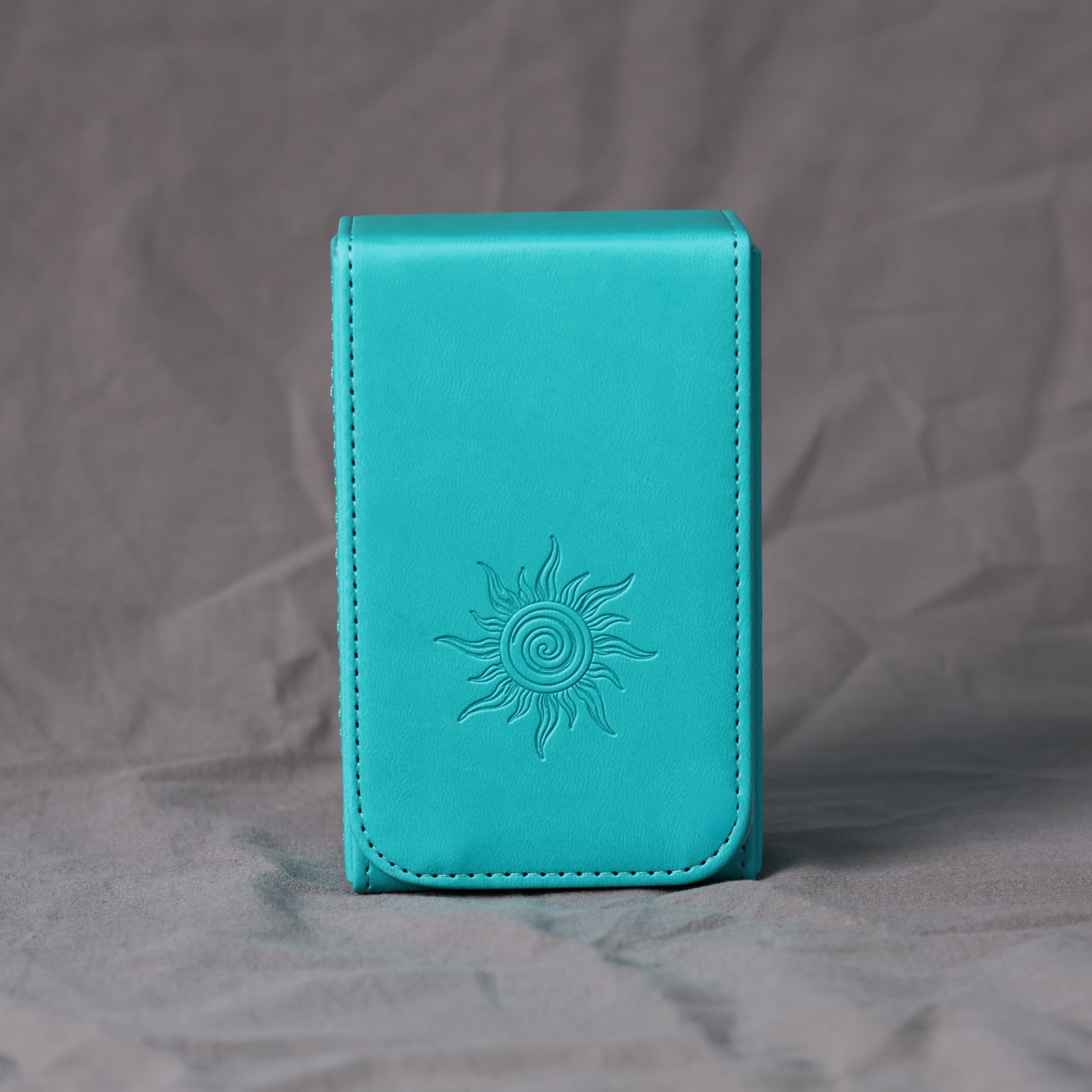 Handmade BLUE Tarot Card Case – Boho Sun Design with Magnetic Closure – PU Leather – Perfect Fit for Standard Decks