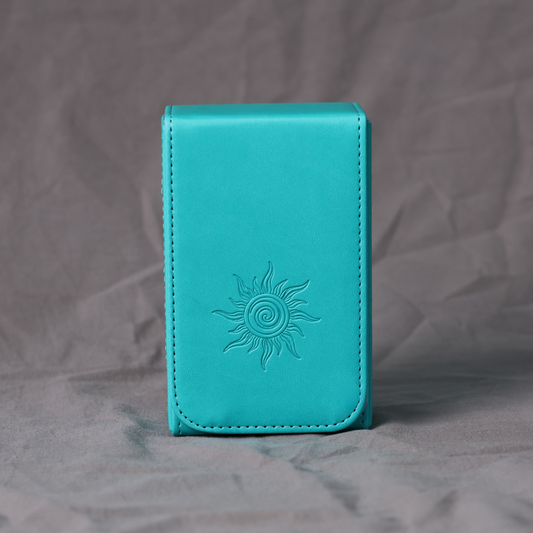 Handmade BLUE Tarot Card Case – Boho Sun Design with Magnetic Closure – PU Leather – Perfect Fit for Standard Decks