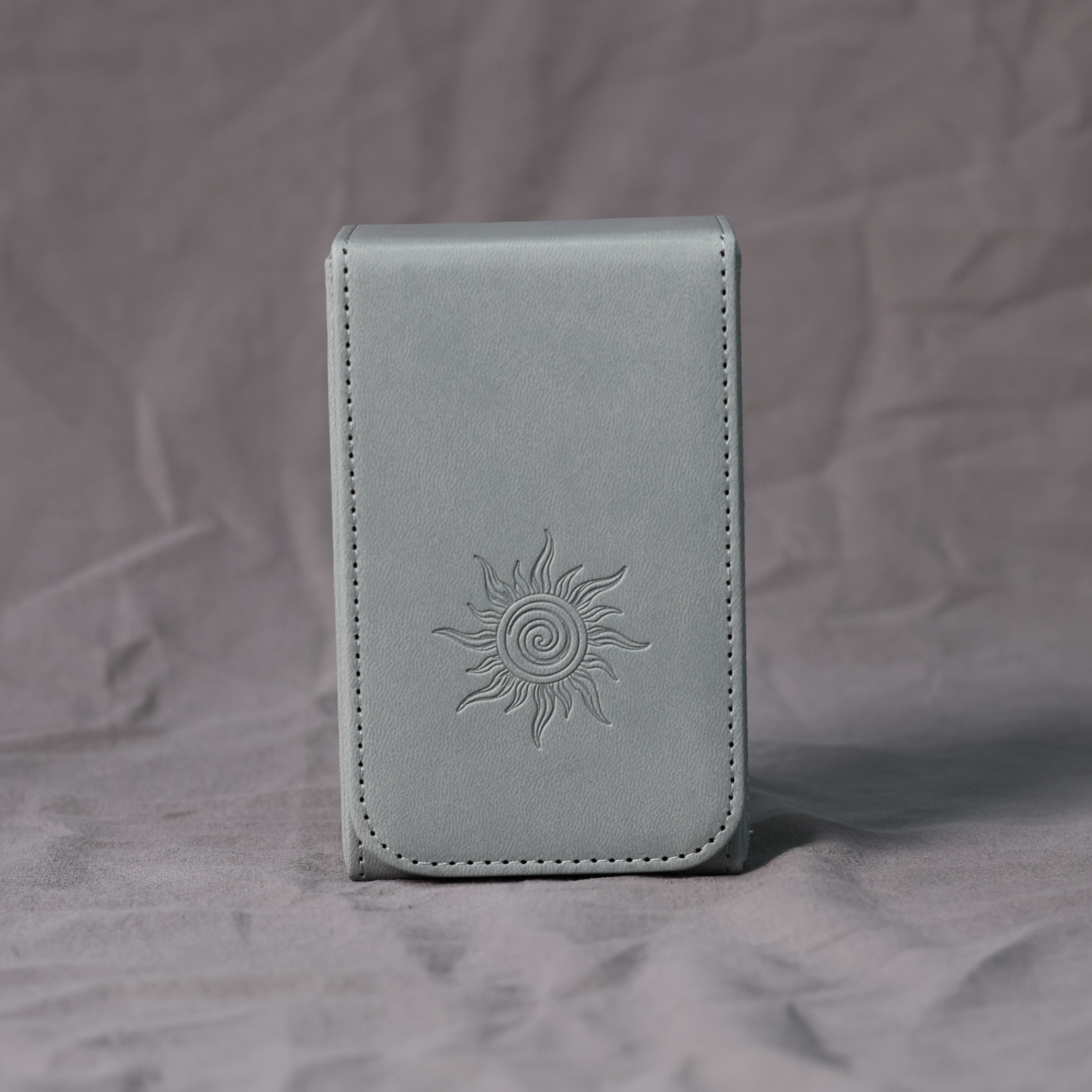 Handmade GRAY Tarot Card Case – Boho Sun Design with Magnetic Closure – PU Leather – Perfect Fit for Standard Decks