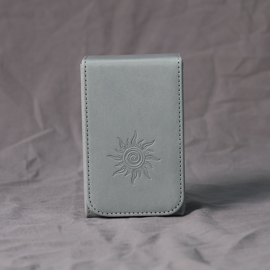 Handmade GRAY Tarot Card Case – Boho Sun Design with Magnetic Closure – PU Leather – Perfect Fit for Standard Decks