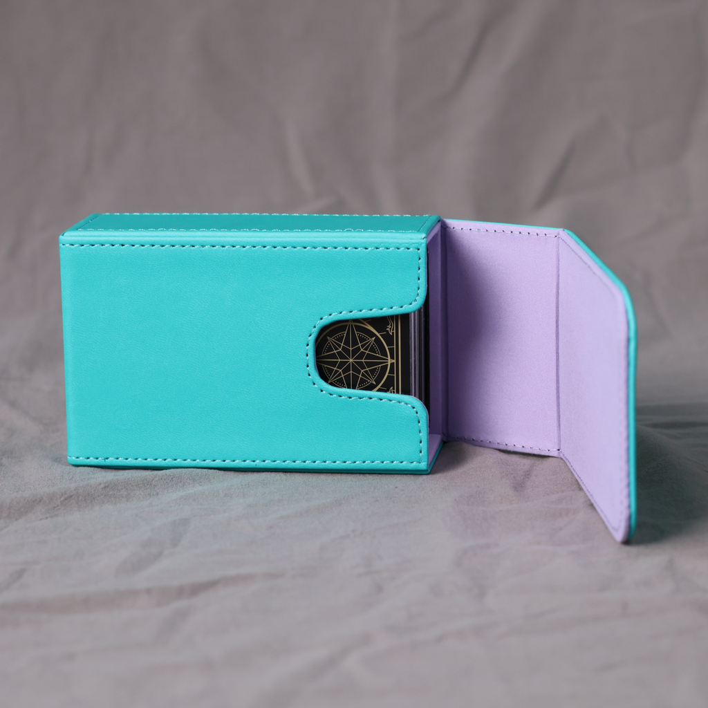 Handmade BLUE Tarot Card Case – Boho Sun Design with Magnetic Closure – PU Leather – Perfect Fit for Standard Decks