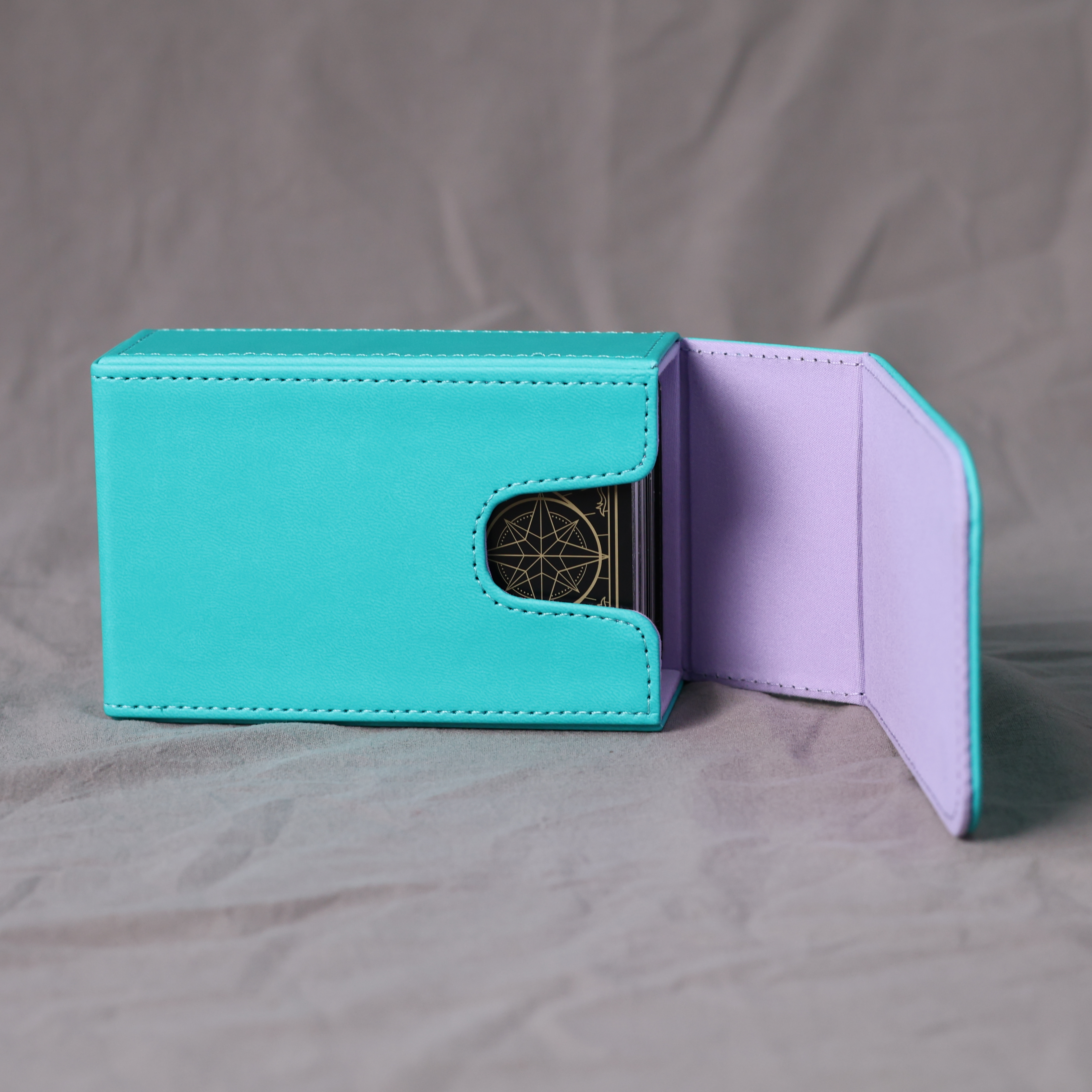 Handmade BLUE Tarot Card Case – Boho Sun Design with Magnetic Closure – PU Leather – Perfect Fit for Standard Decks
