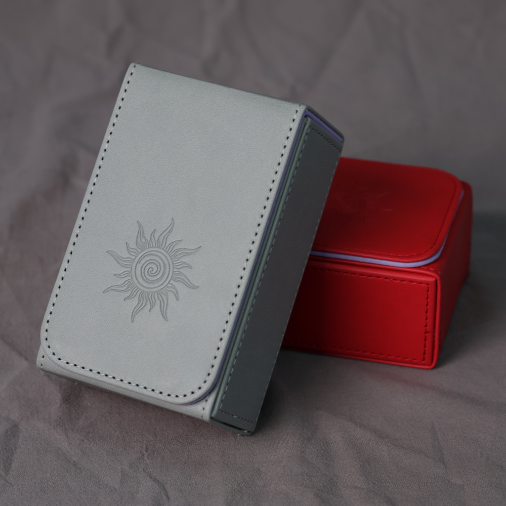 Handmade GRAY Tarot Card Case – Boho Sun Design with Magnetic Closure – PU Leather – Perfect Fit for Standard Decks