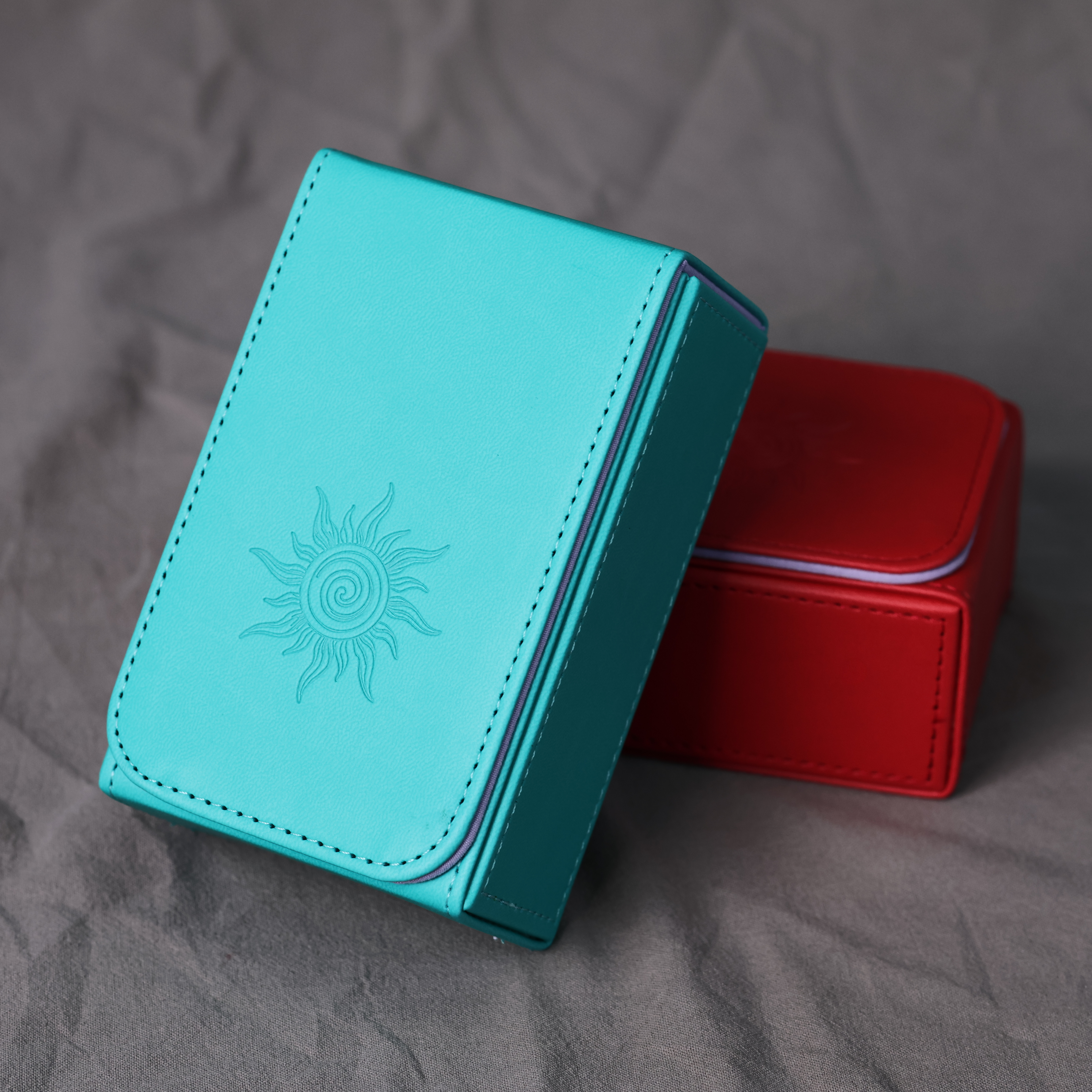 Handmade BLUE Tarot Card Case – Boho Sun Design with Magnetic Closure – PU Leather – Perfect Fit for Standard Decks