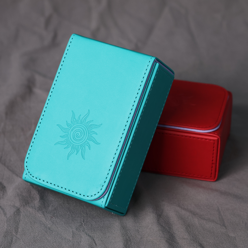 Handmade BLUE Tarot Card Case – Boho Sun Design with Magnetic Closure – PU Leather – Perfect Fit for Standard Decks