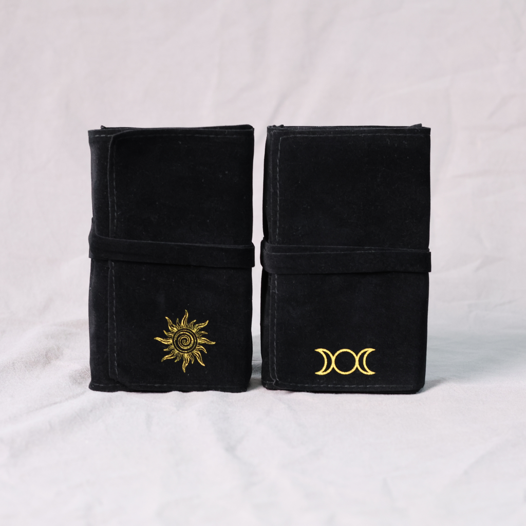 Sun & Moon Design Drawstring Tarot Card Bag – Elegant Soft Fabric Pouch for Tarot, Oracle & Game Cards – Boho Gift for Tarot Lovers
