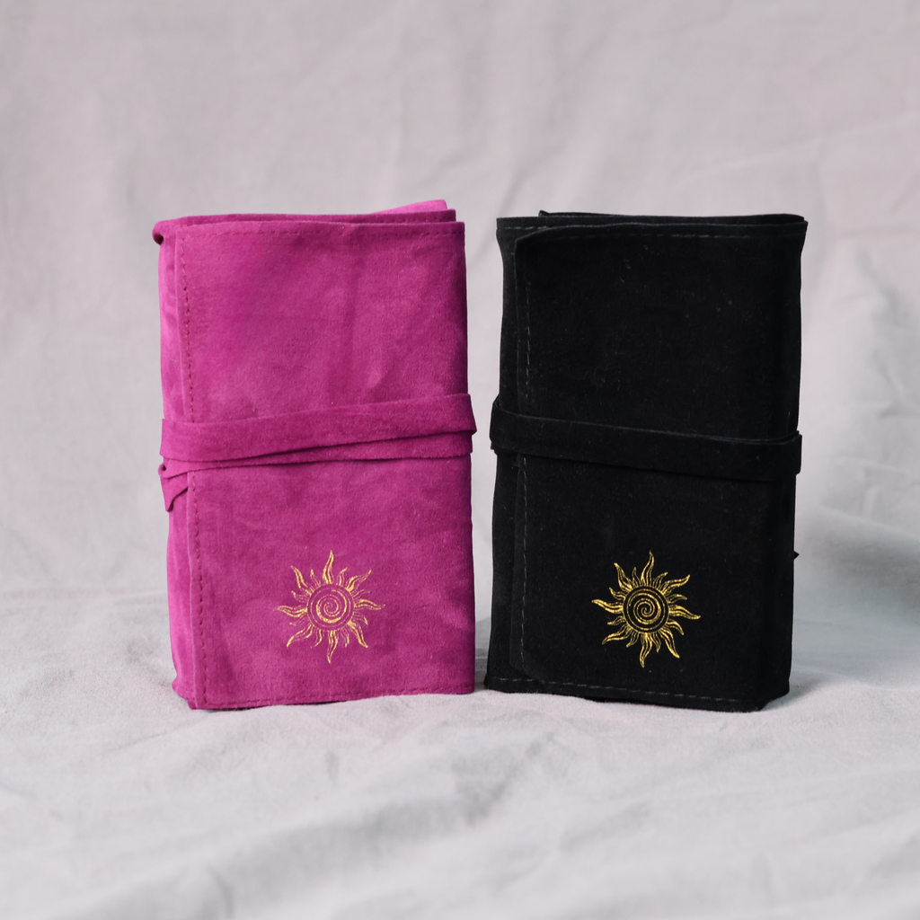 Boho Sun Design Drawstring Tarot Card Bag – Elegant Soft Fabric Pouch for Tarot, Oracle & Game Cards – Gift for Tarot Lovers