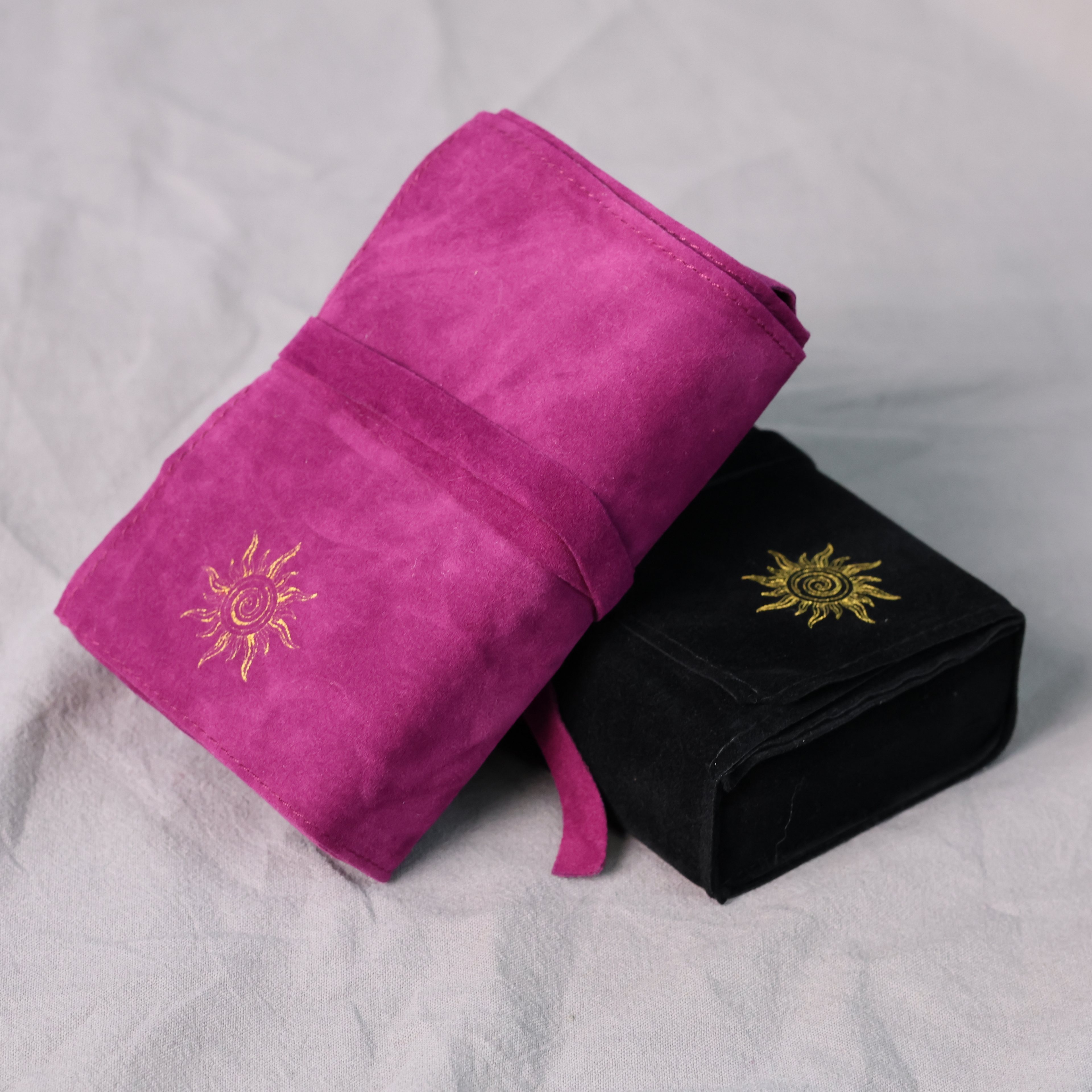Boho Sun Design Drawstring Tarot Card Bag – Elegant Soft Fabric Pouch for Tarot, Oracle & Game Cards – Gift for Tarot Lovers