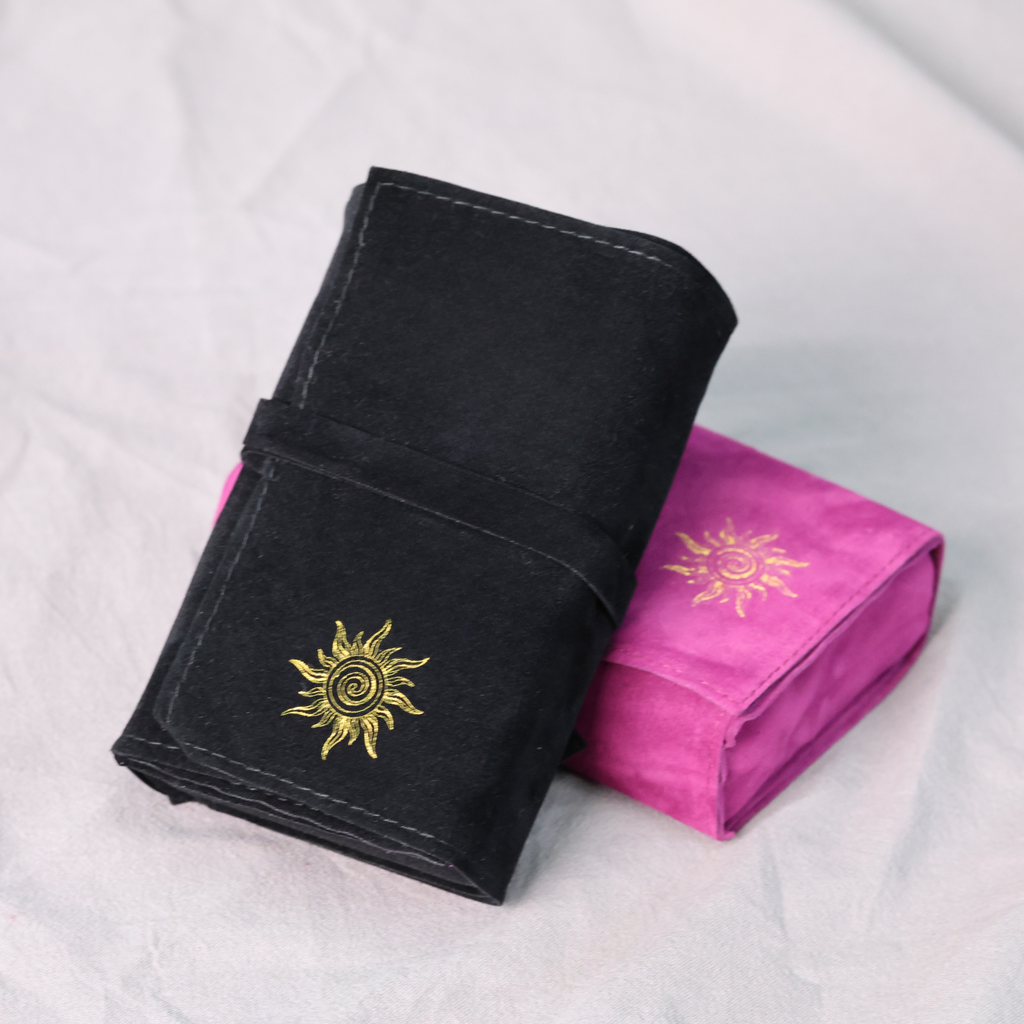 Boho Sun Design Drawstring Tarot Card Bag – Elegant Soft Fabric Pouch for Tarot, Oracle & Game Cards – Gift for Tarot Lovers