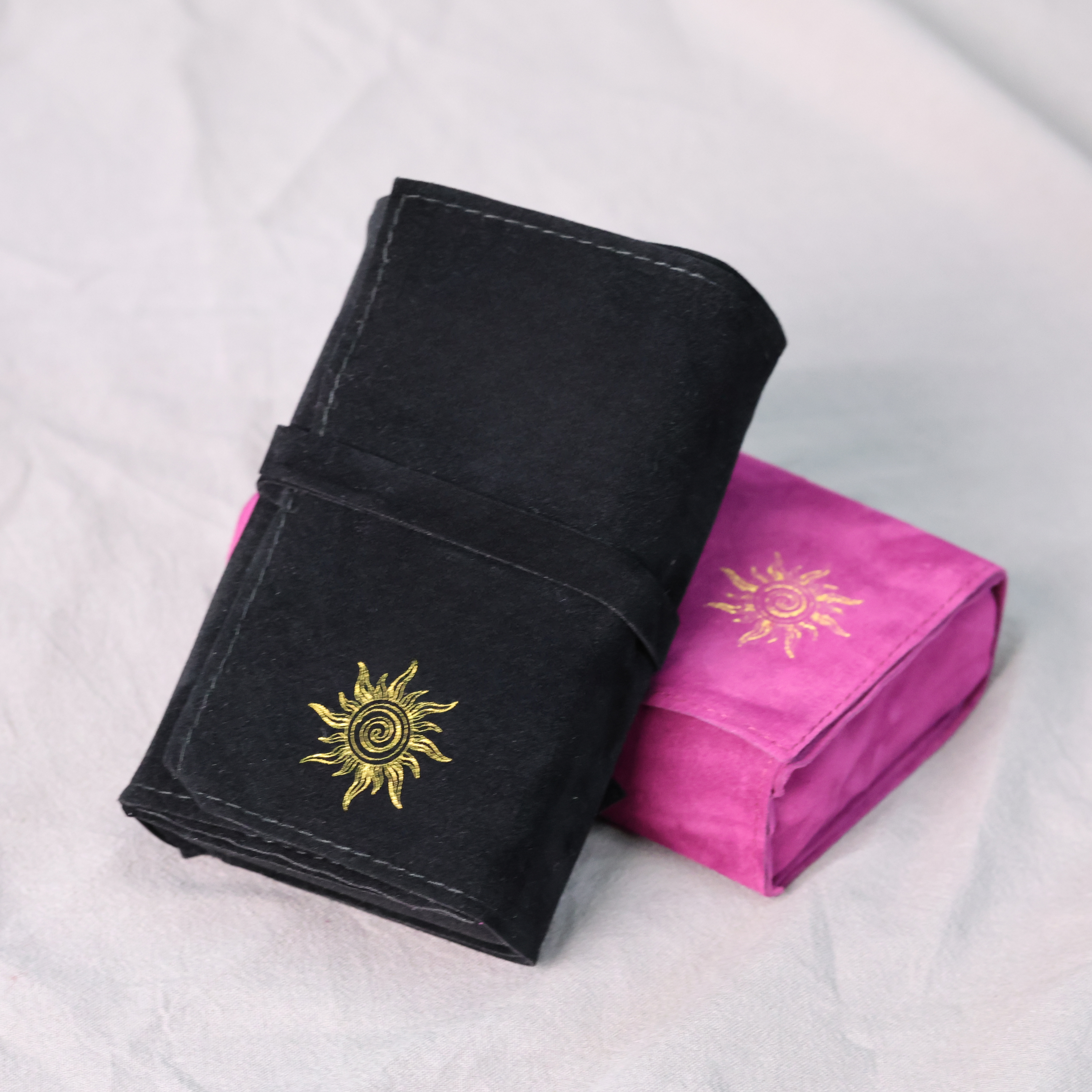 Boho Sun Design Drawstring Tarot Card Bag – Elegant Soft Fabric Pouch for Tarot, Oracle & Game Cards – Gift for Tarot Lovers