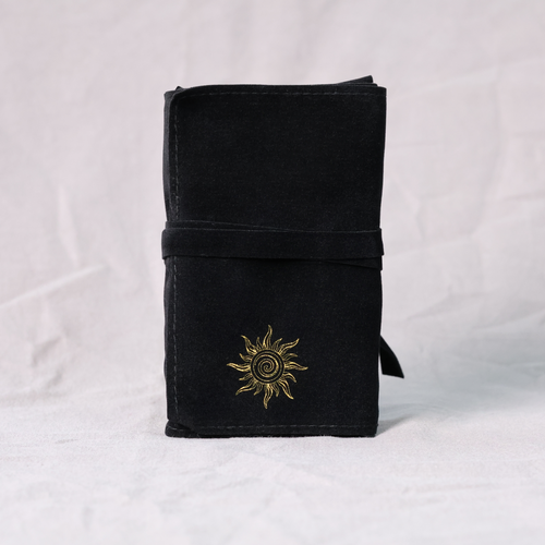 Boho Sun Design Drawstring Tarot Card Bag – Elegant Soft Fabric Pouch for Tarot, Oracle & Game Cards – Gift for Tarot Lovers